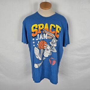 Space Jam T-Shirt Men's XL Blue Multi-Color Bugs Bunny Short Sleeve Crew Neck